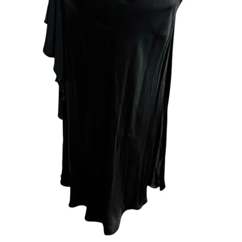Meshki Calliope One Shoulder Maxi Dress Black Women's Size XS Satin Drape Formal